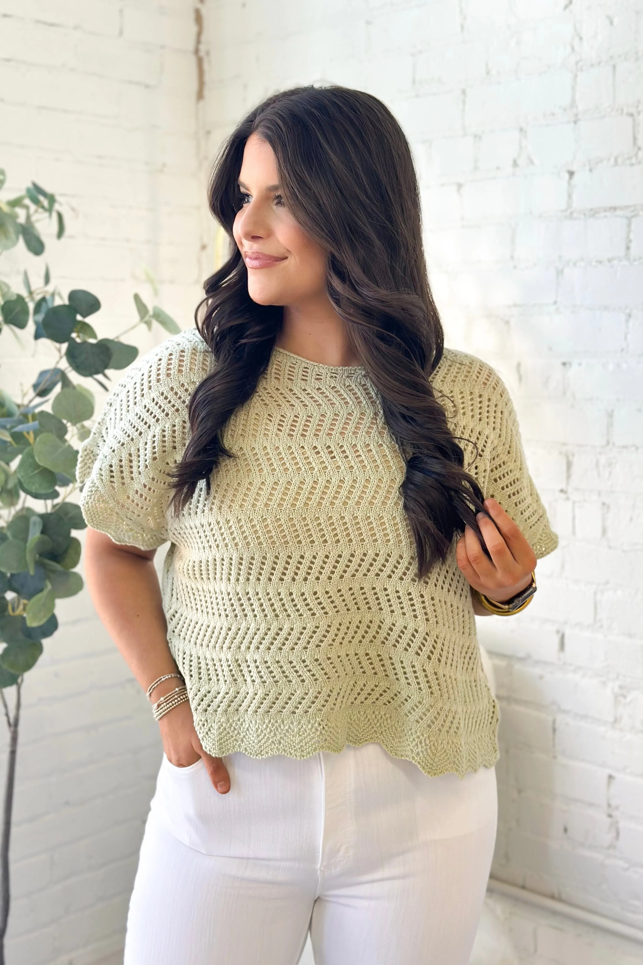 Matcha Cream Scallop Edge Sweater