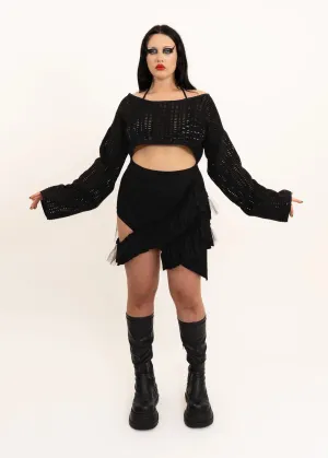 Mini Fray Skirt- Black denim/ tulle