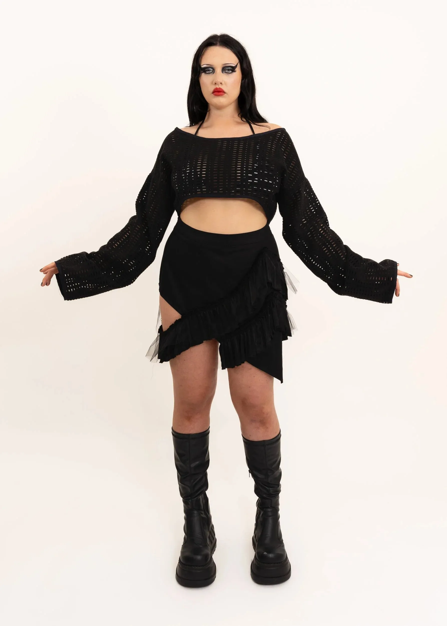 Mini Fray Skirt- Black denim/ tulle
