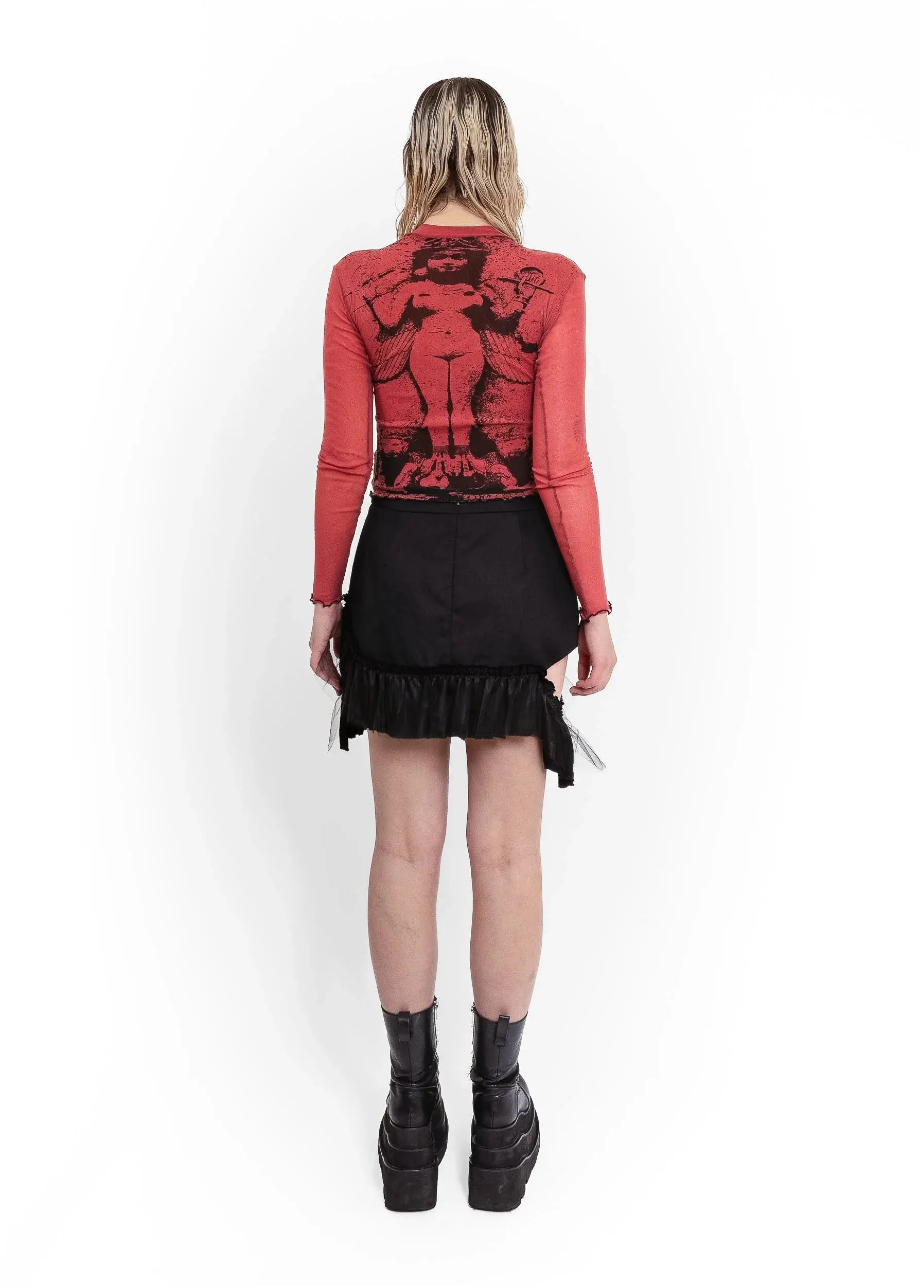Mini Fray Skirt- Black denim/ tulle