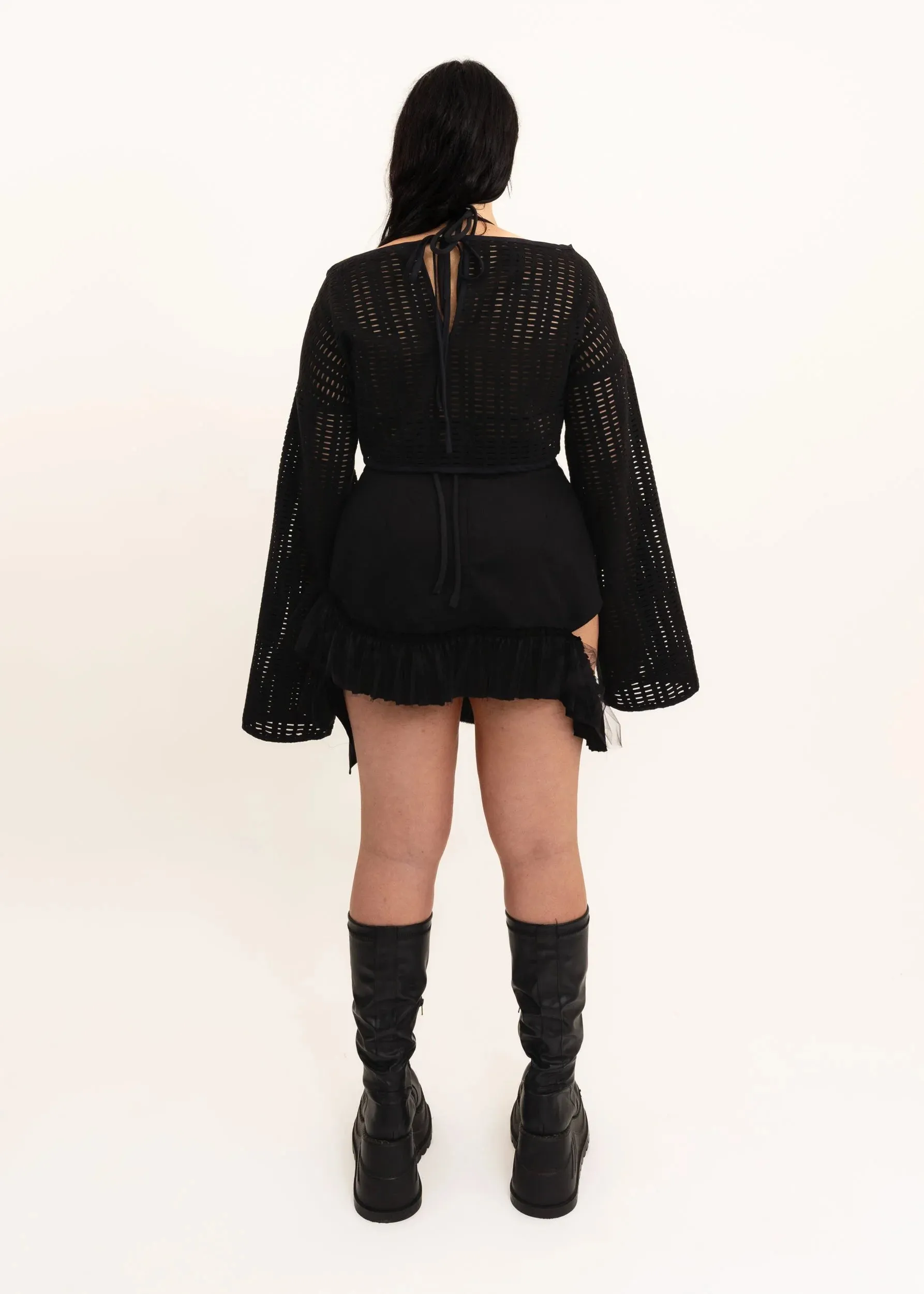 Mini Fray Skirt- Black denim/ tulle