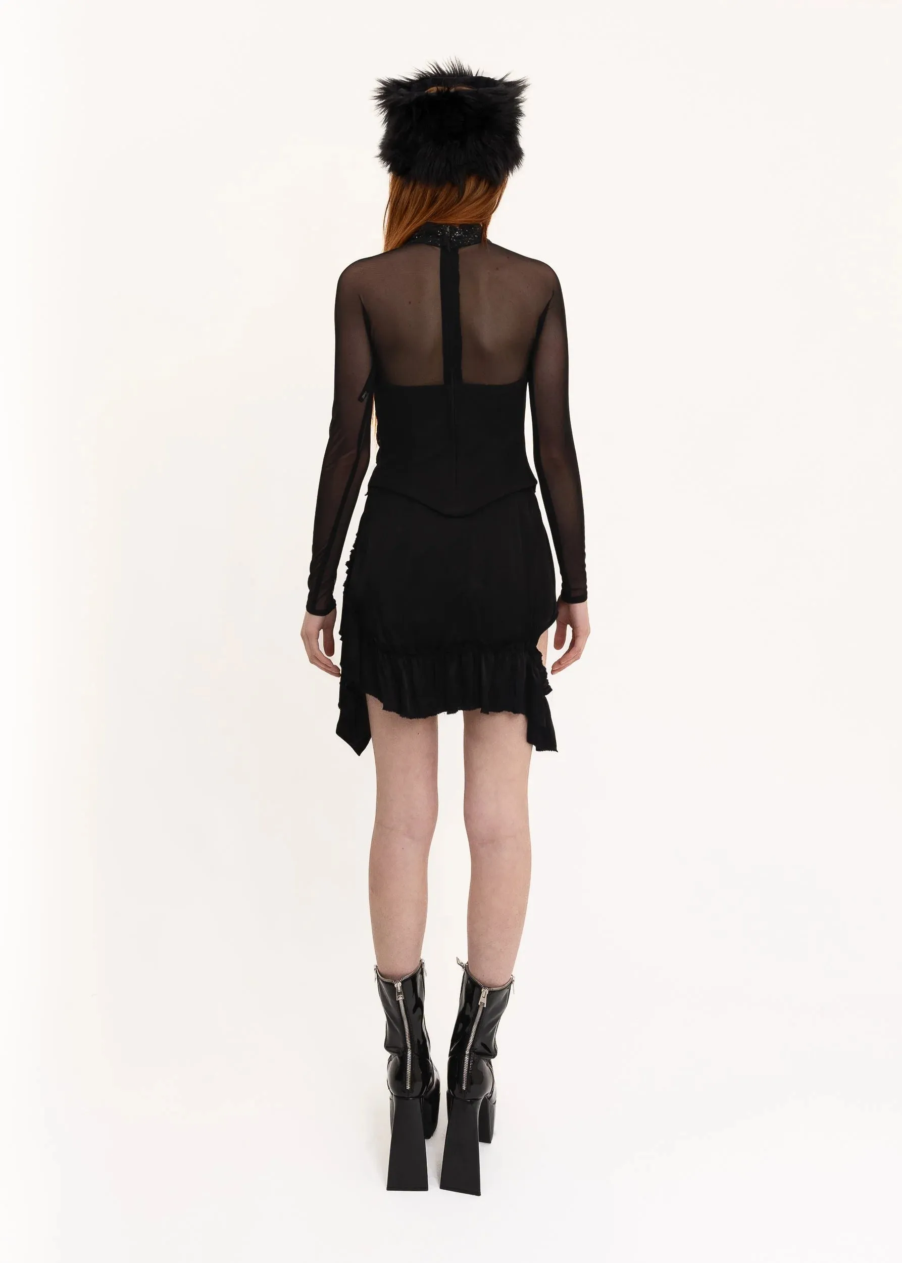 Mini Fray Skirt- Black Viscose