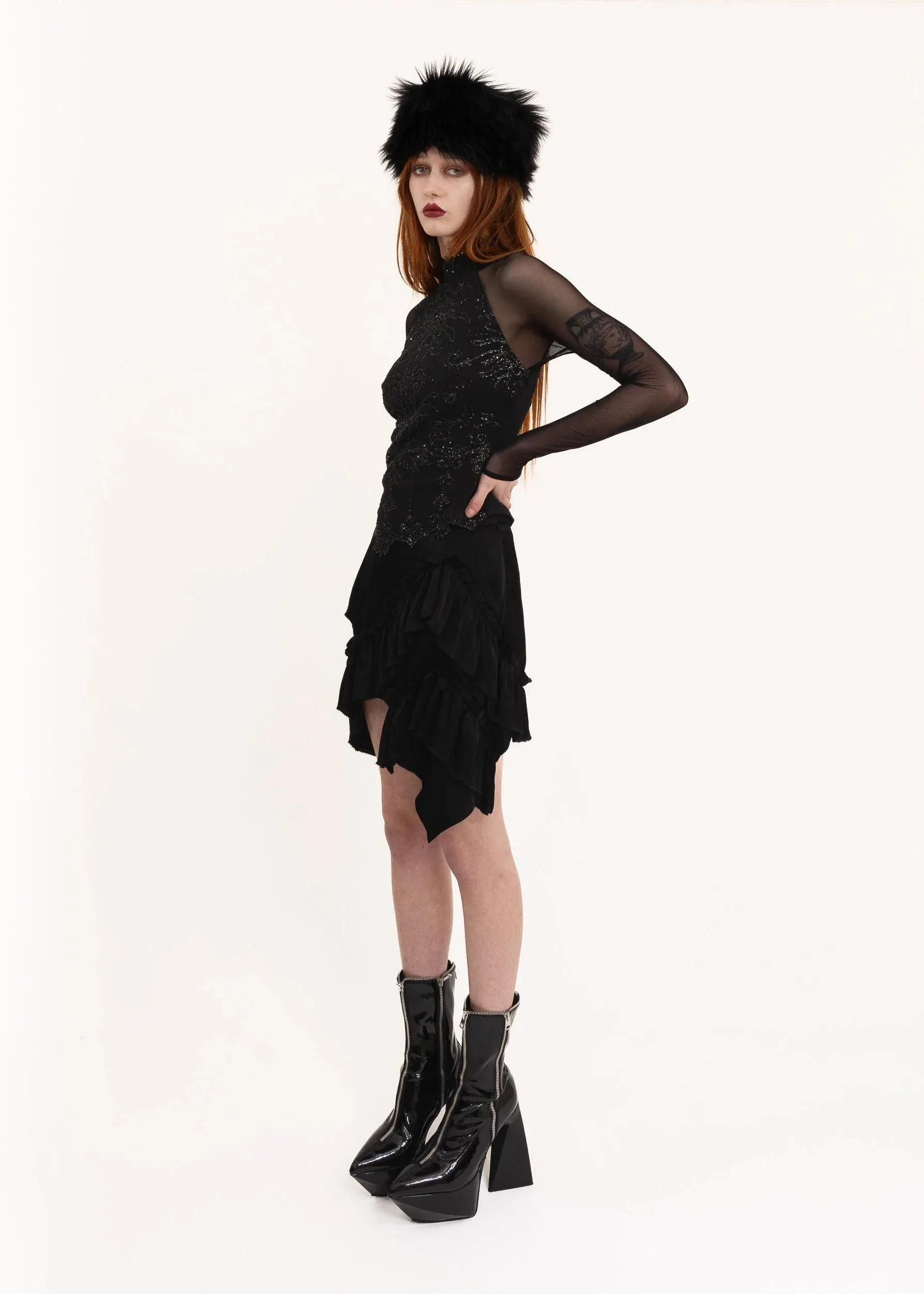 Mini Fray Skirt- Black Viscose