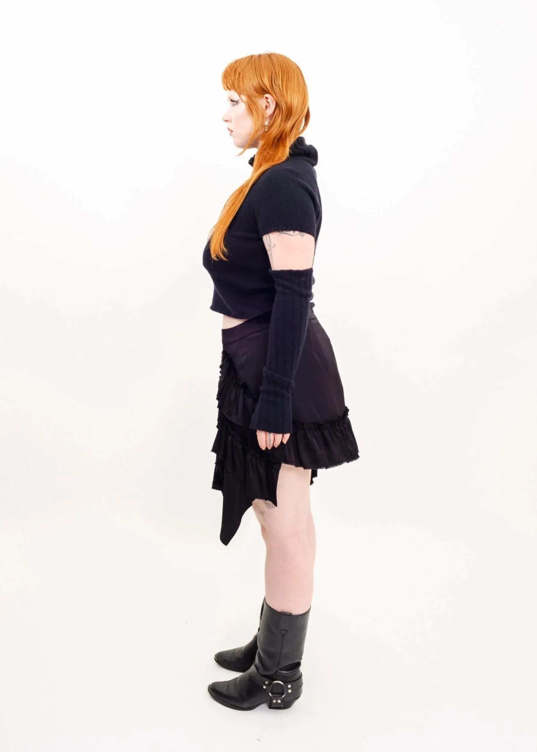 Mini Fray Skirt- Black Viscose