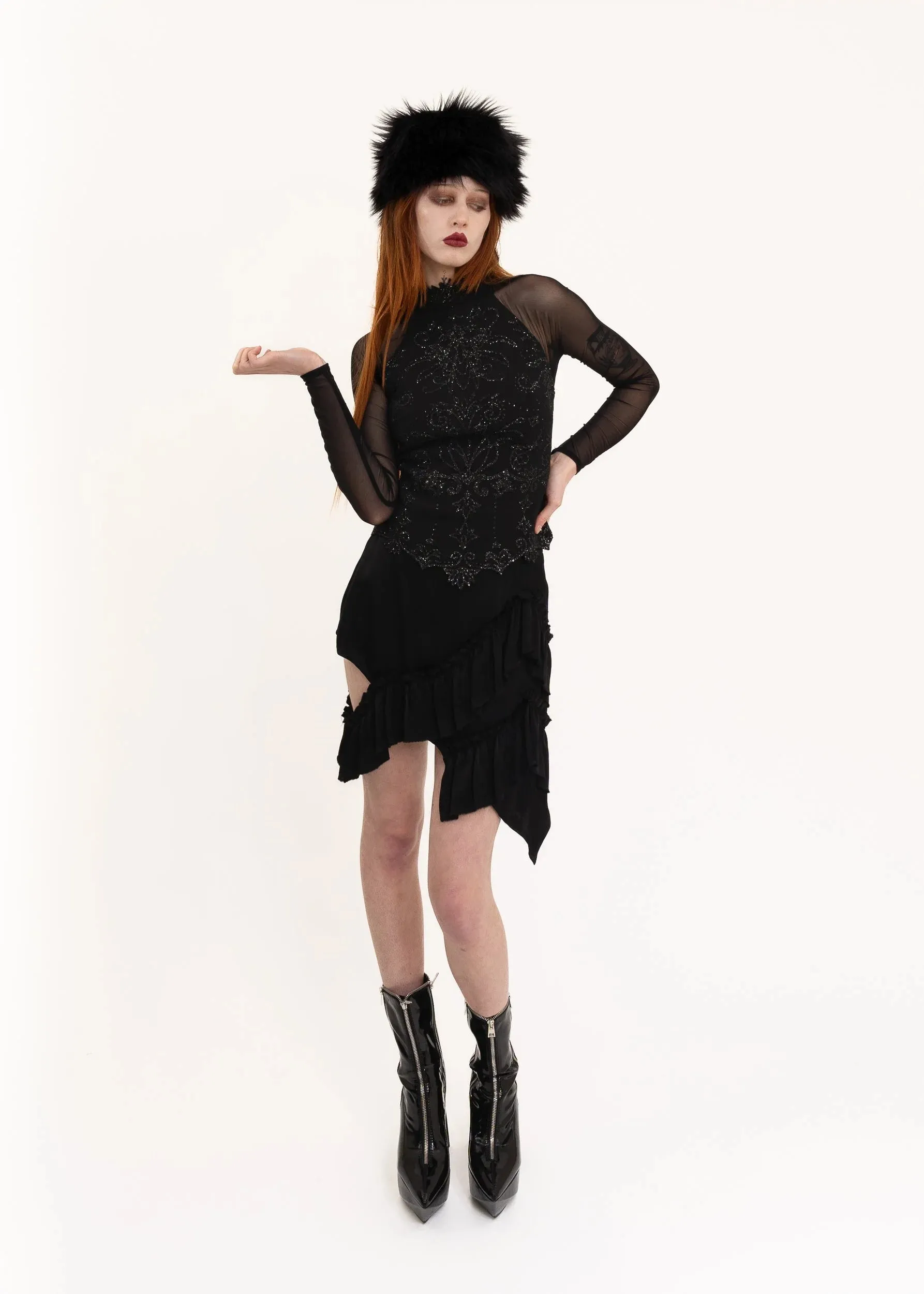 Mini Fray Skirt- Black Viscose