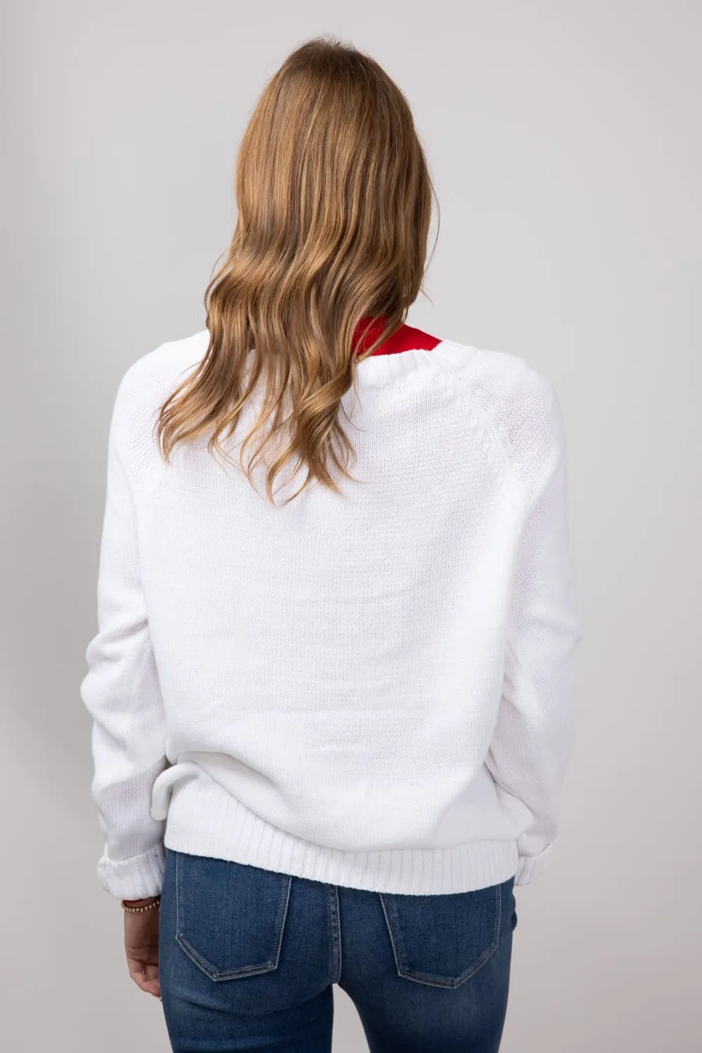 Miracle Textured Heart Sweater for Women in Ivory/Red | M9147-IVORYRED
