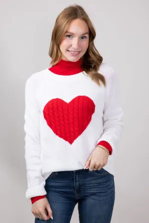 Miracle Textured Heart Sweater for Women in Ivory/Red | M9147-IVORYRED