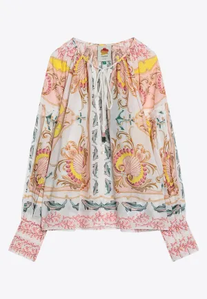 Nautical Print Tied Blouse