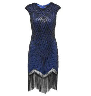 Navy Blue 1920s Flapper Dress Gatsby Event Art Deco Downton Abbey Charleston|JaosWish