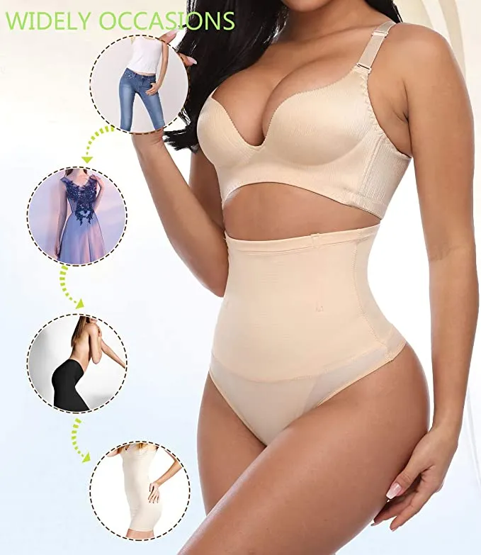 New NINGMI Women Middle Waist Tummy Control Thong Seamless Slim Body Shaper Underwear in Apricot, Sz L!