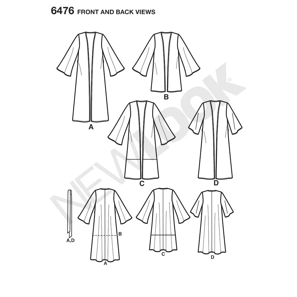 Newlook Pattern 6476 Misses' Easy Kimono with Length and Sleeve Variation