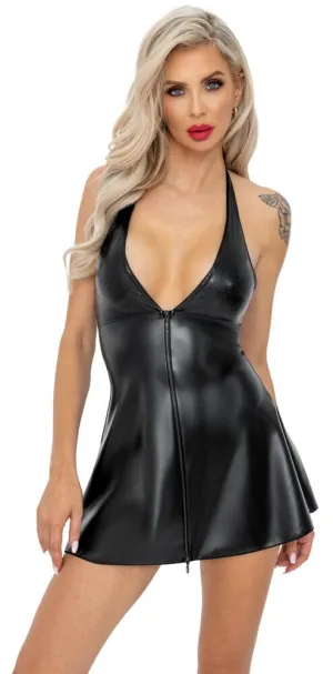 Noir, Wet Look Skater Skirt, Halter Neck Dress