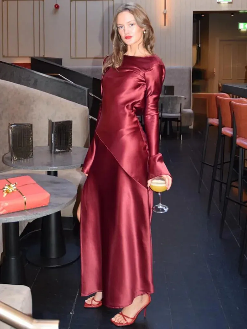 O-neck Long Sleeve Backless Split Birthday Party Dresses