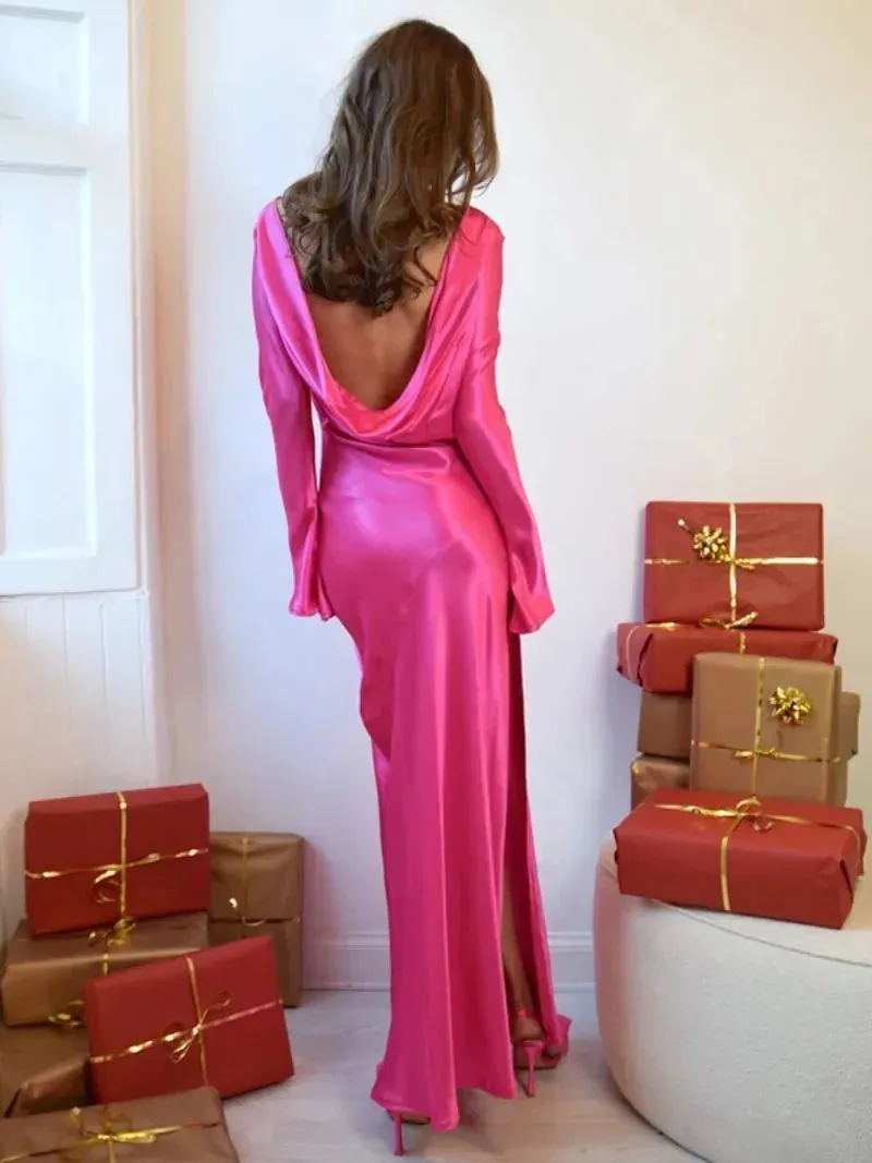 O-neck Long Sleeve Backless Split Birthday Party Dresses