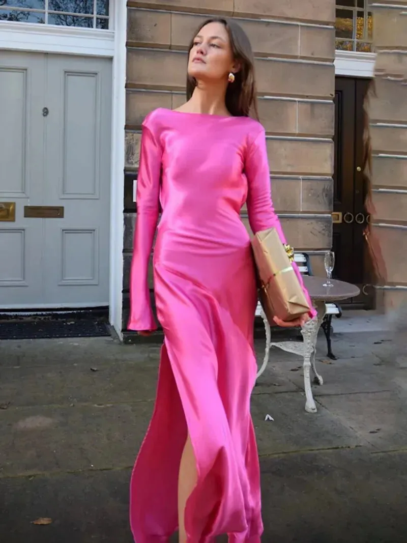 O-neck Long Sleeve Backless Split Birthday Party Dresses