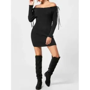 Off The Shoulder Jumper Dress - Black S