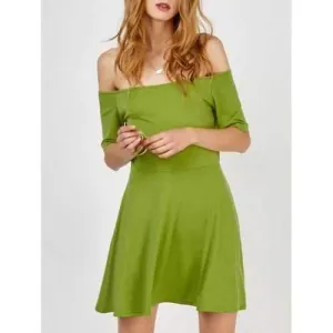 Off The Shoulder Mini Skater Dress - Green Xl