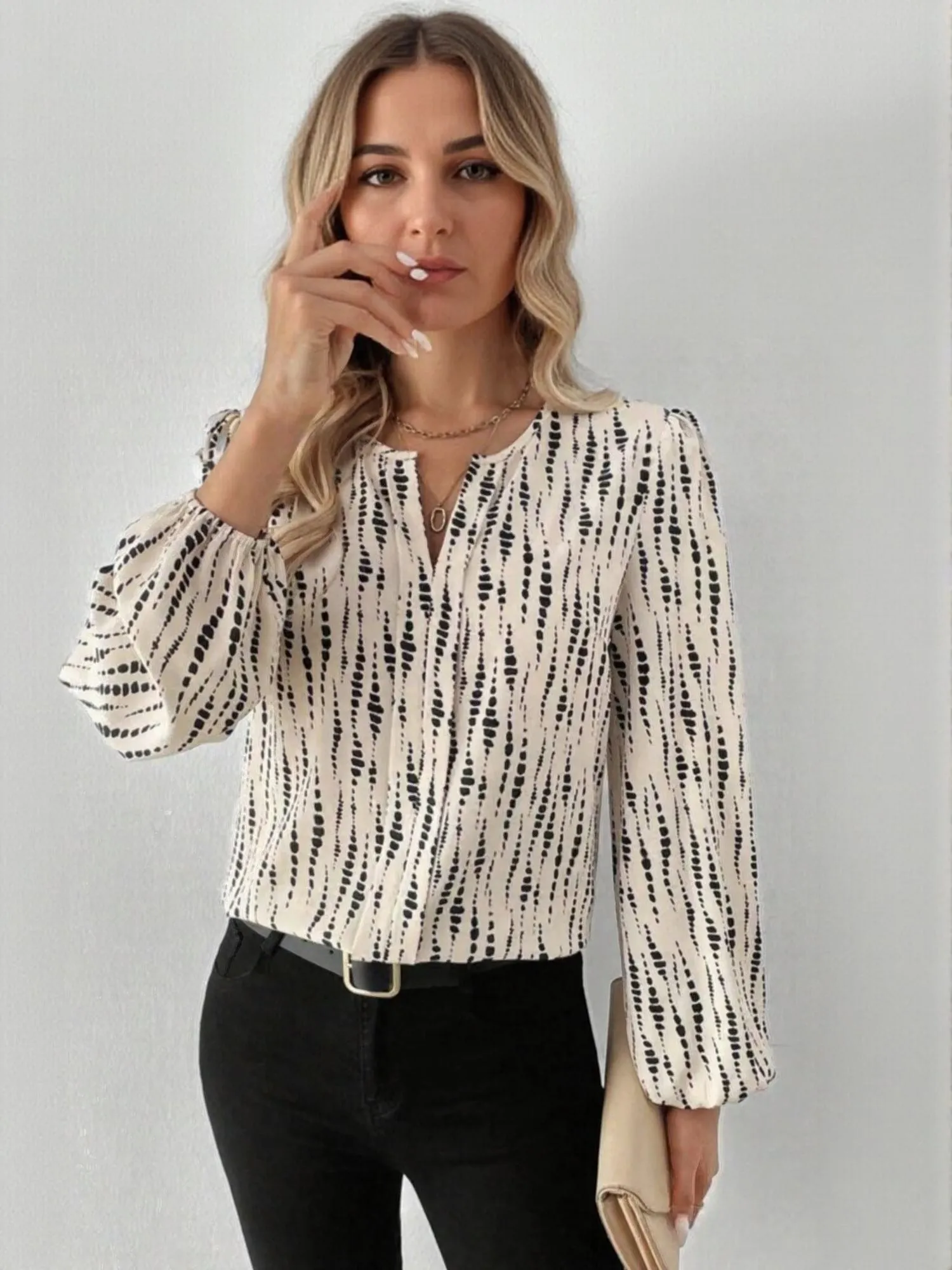 Off White Abstarct Print V Neck Shirt