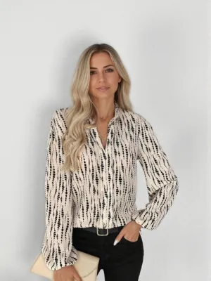 Off White Abstarct Print V Neck Shirt