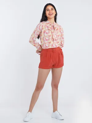 Off White Printed Tie-Up Top
