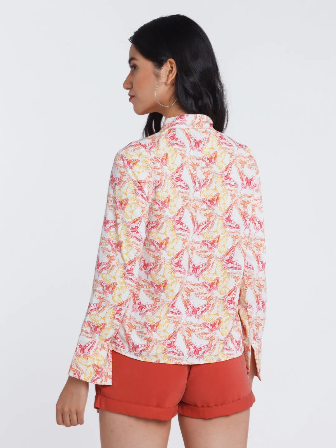Off White Printed Tie-Up Top