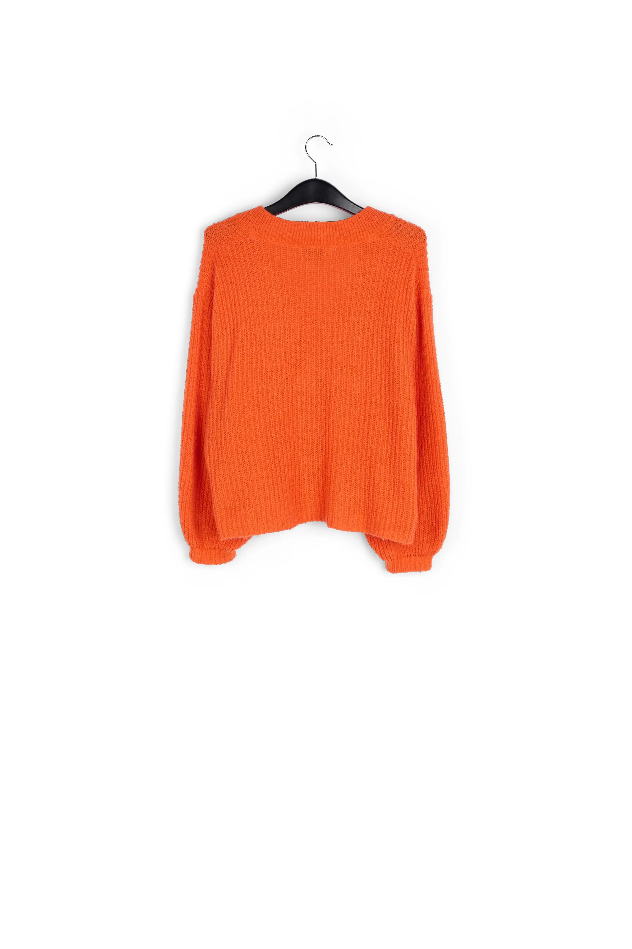 Orange ribbed-knit V-neck sweater