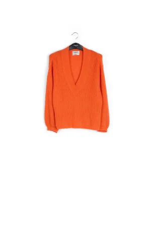 Orange ribbed-knit V-neck sweater