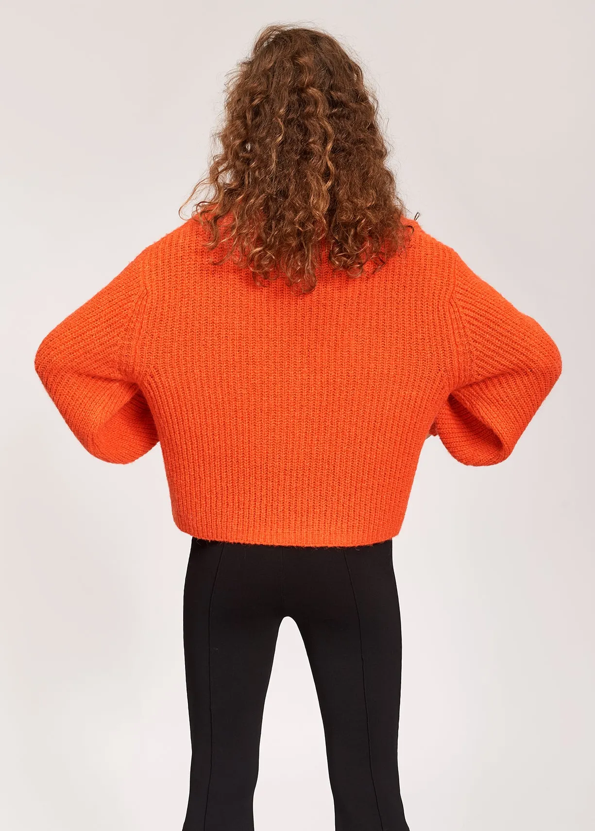 Orange ribbed-knit V-neck sweater