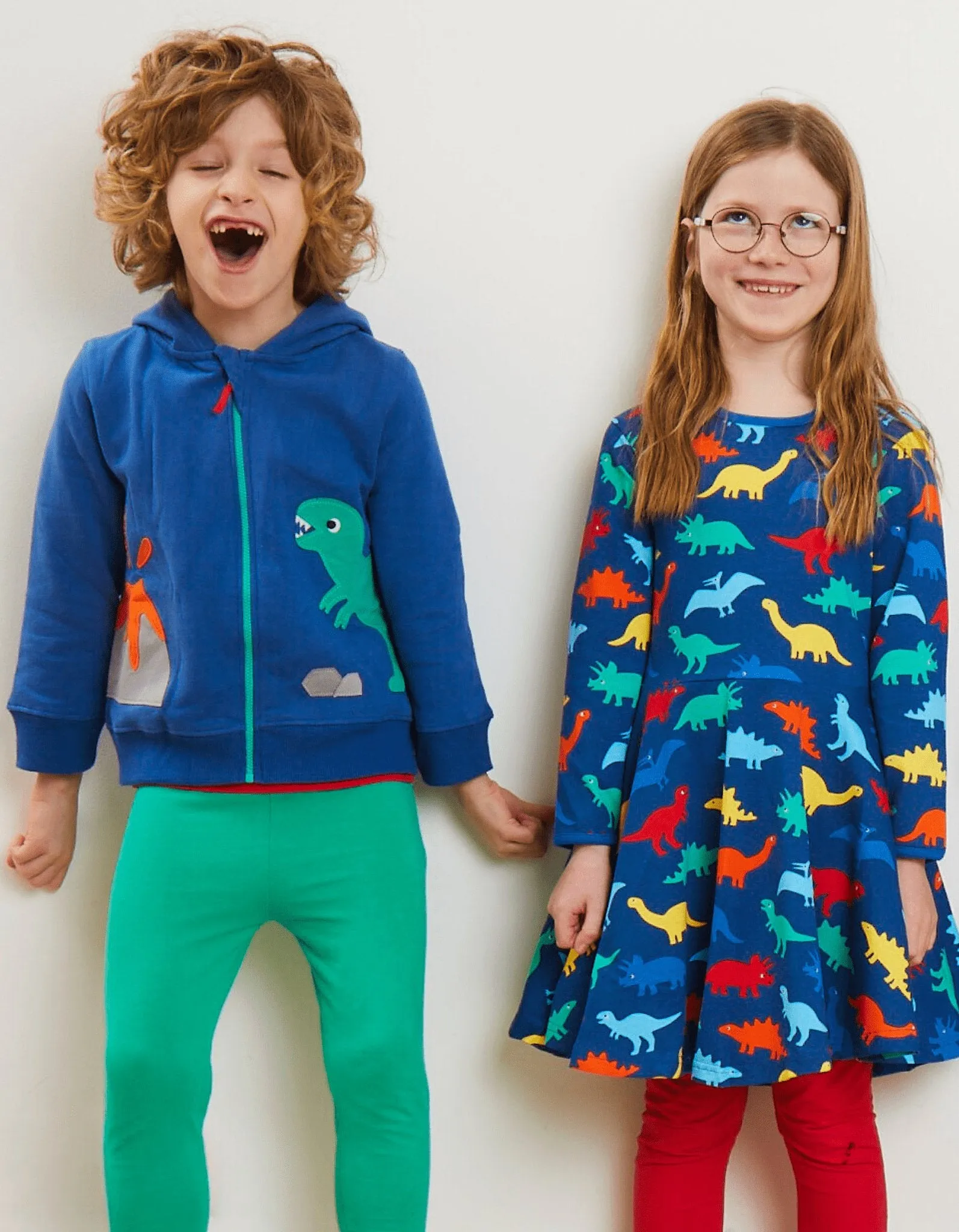 Organic Rainbow Dinosaur Print Skater Dress