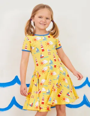 Organic Seaside Print SS Skater Dress