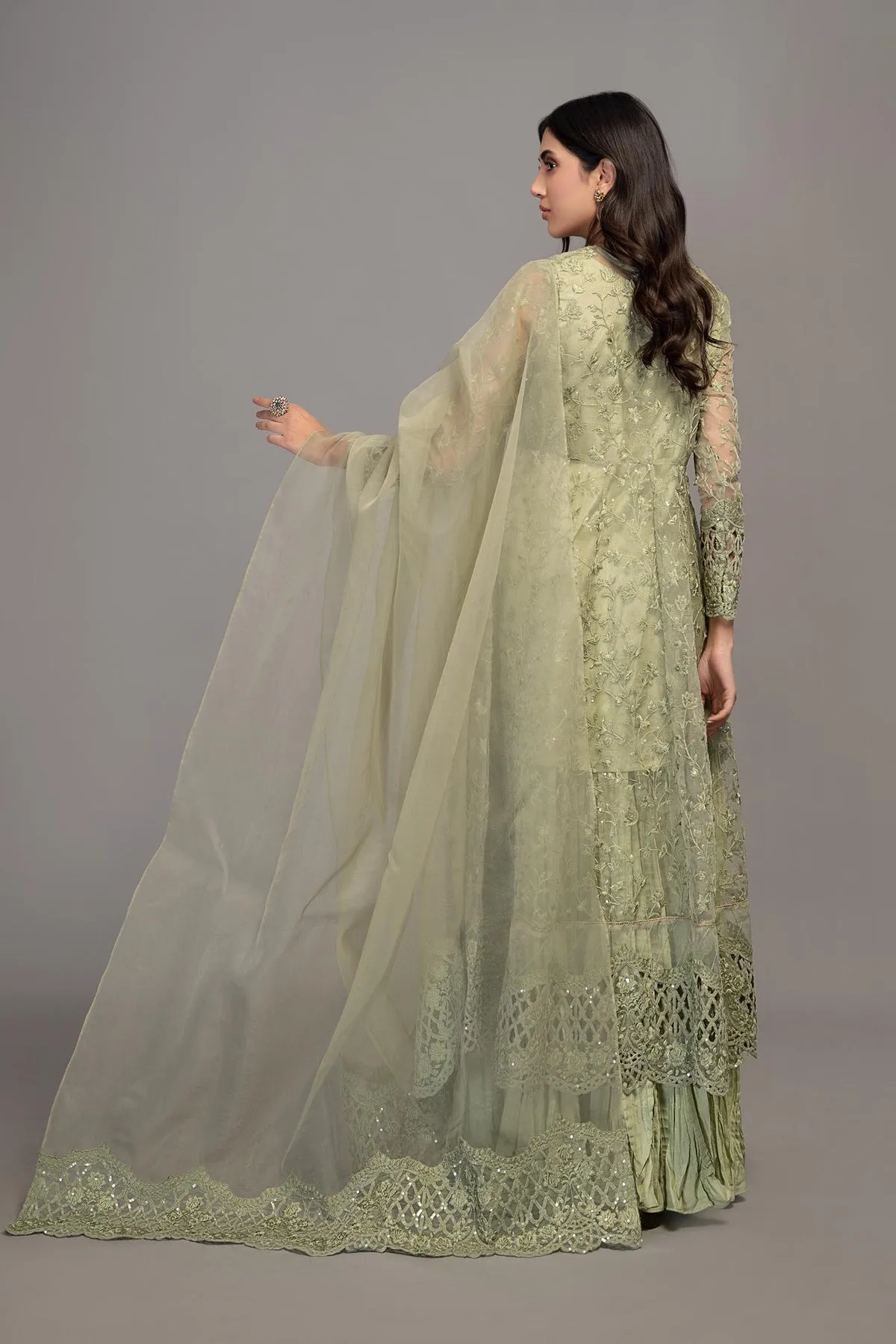 Organza Green Frock Churidar Pakistani Party Dresses