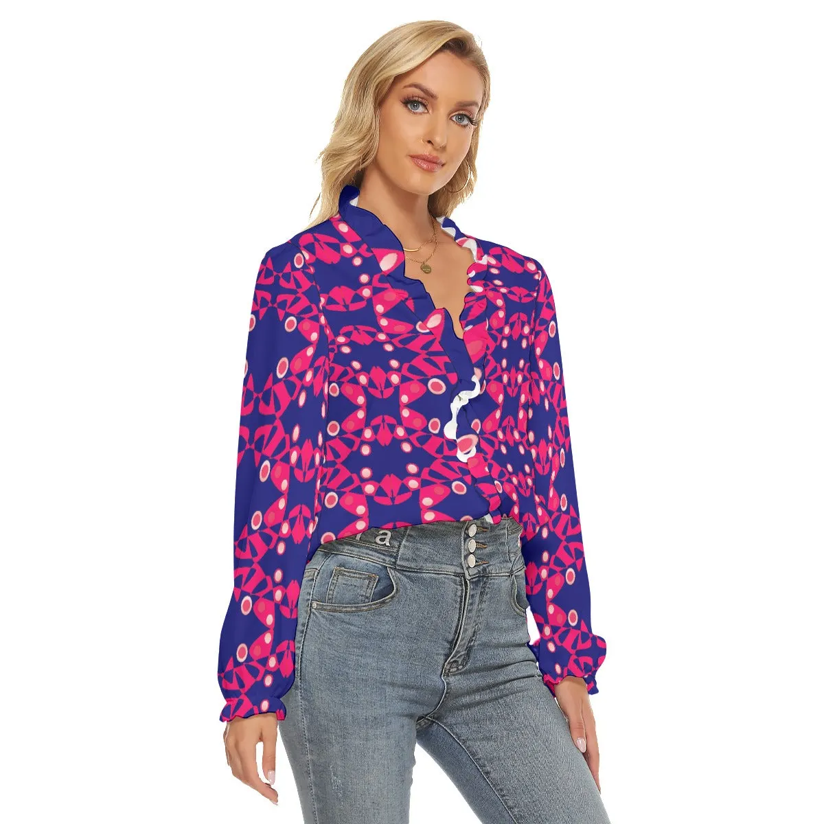 Origen Destination Women's Pleated Collar V-neck Blouse