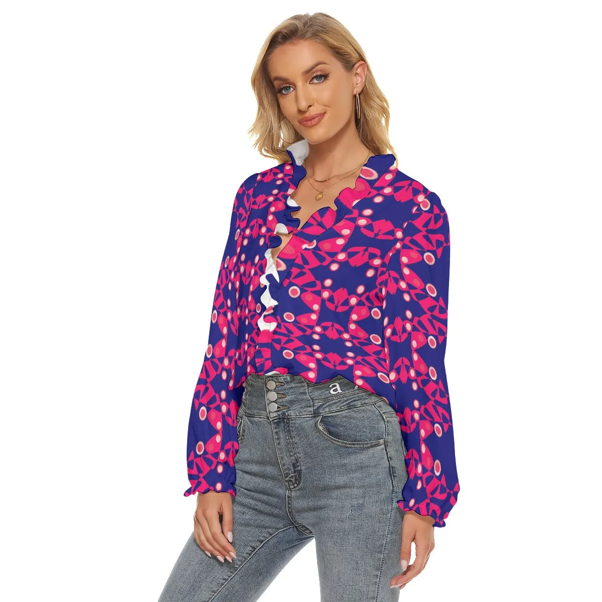Origen Destination Women's Pleated Collar V-neck Blouse