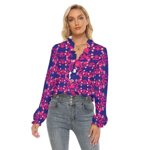 Origen Destination Women's Pleated Collar V-neck Blouse
