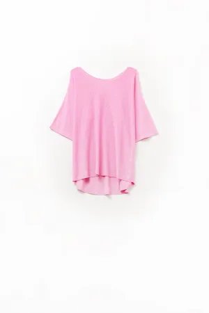 Oversized sweater in fuchsia with Elbow-Length Sleeves