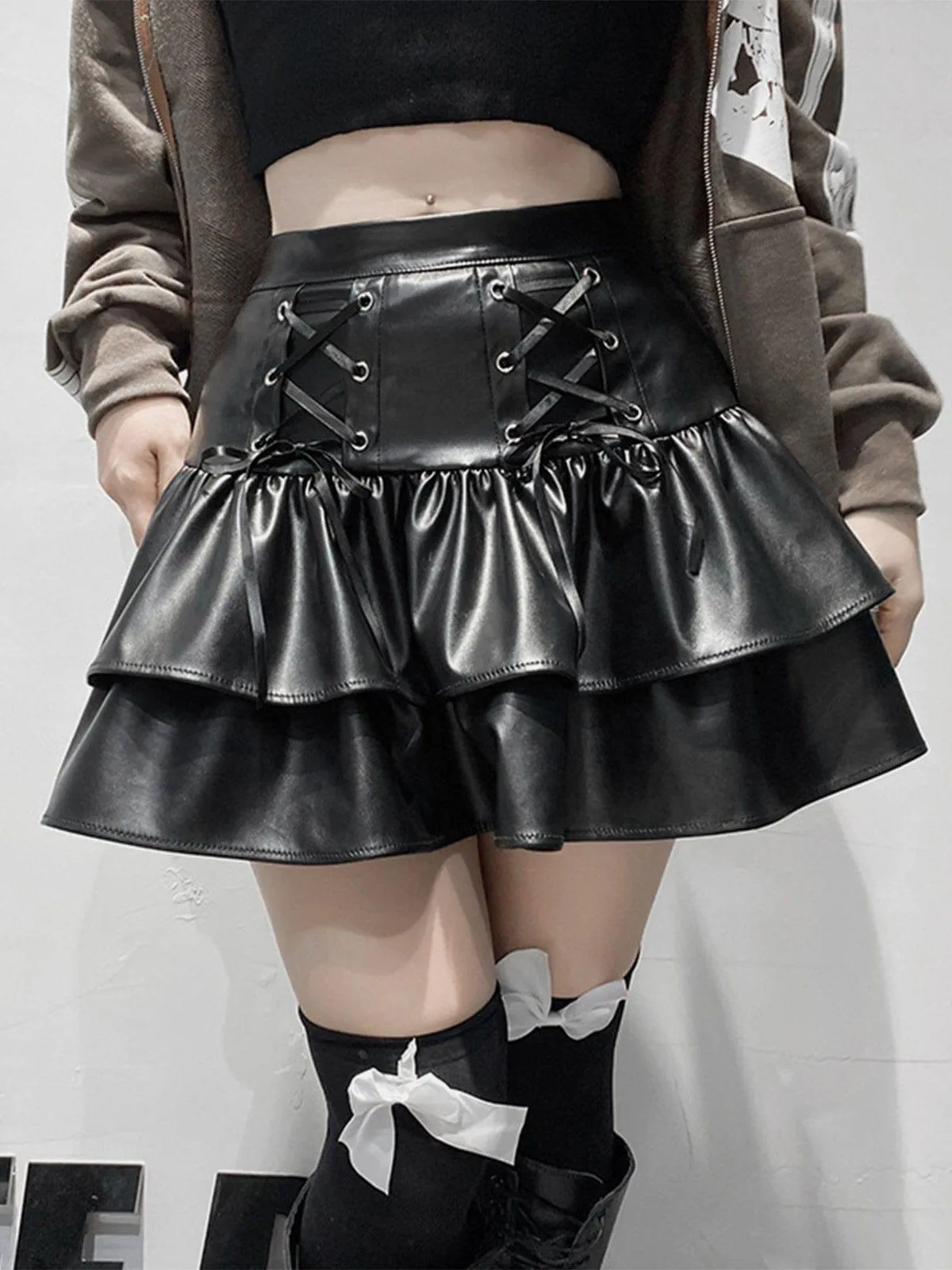 Patchwork Fake Two Pleated Skirt