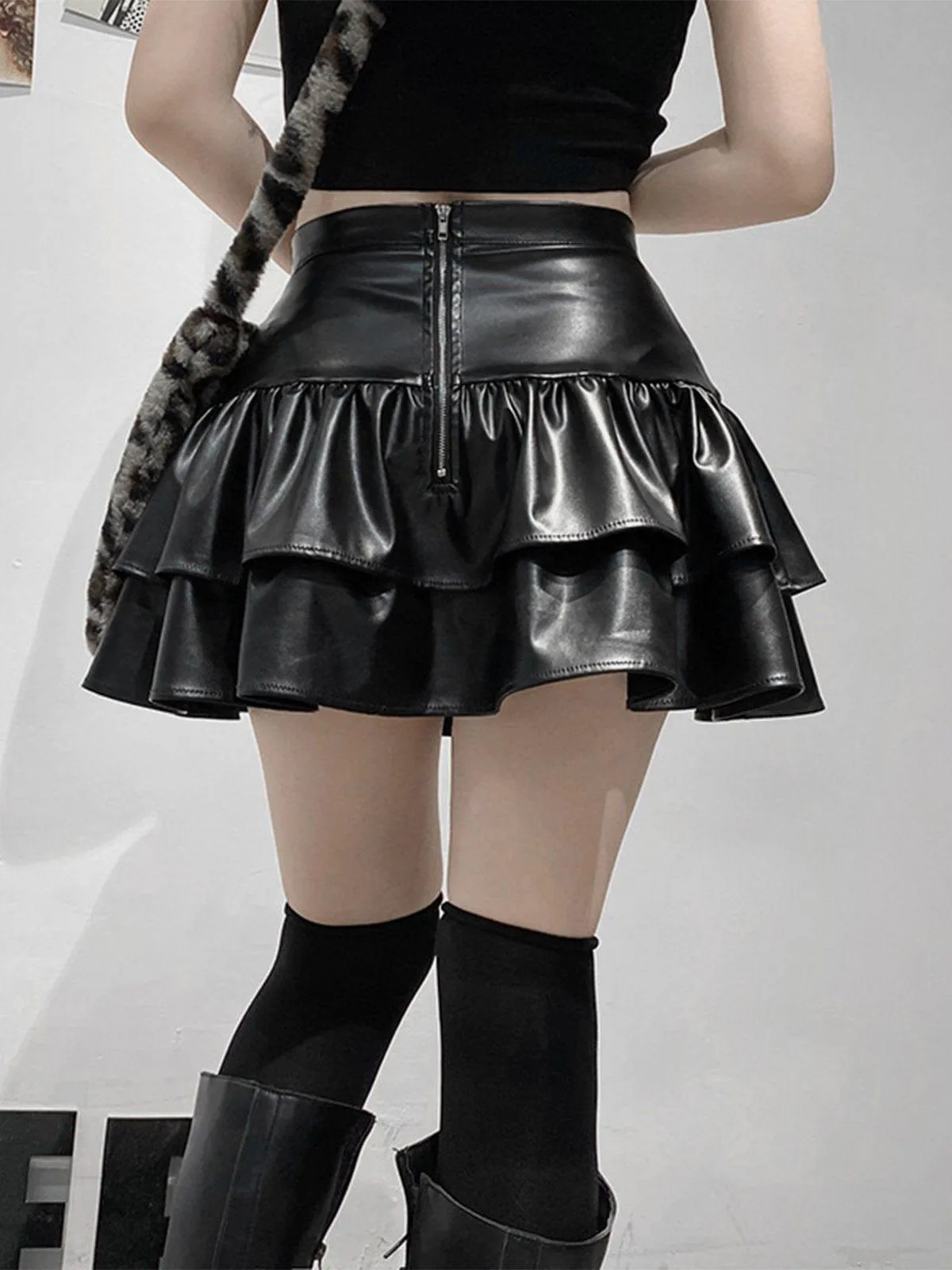 Patchwork Fake Two Pleated Skirt