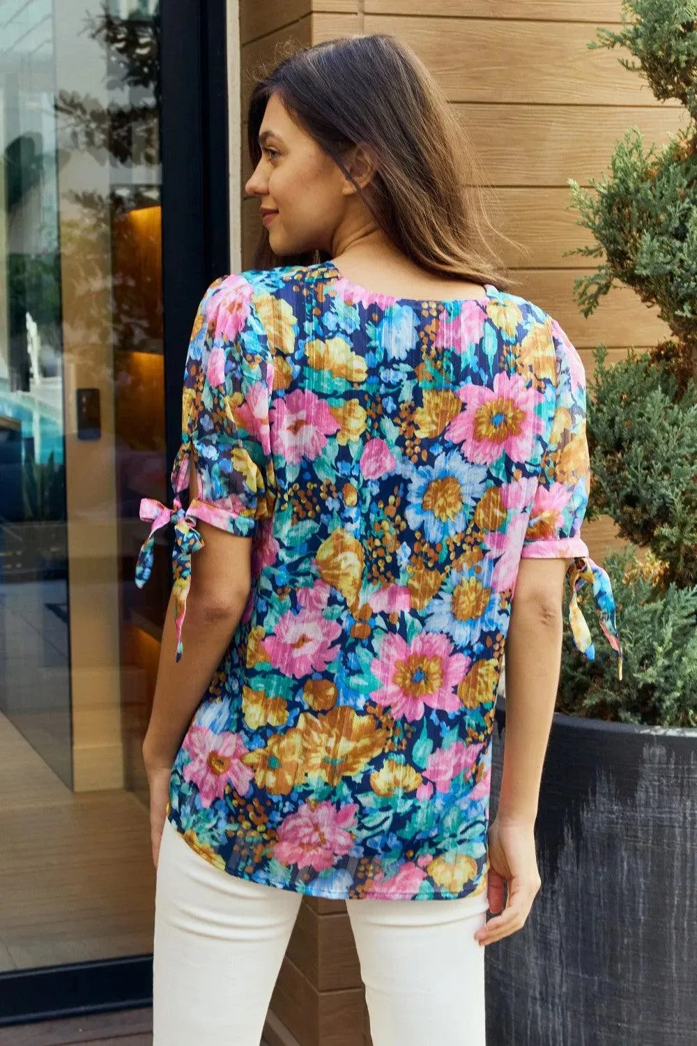Petal Dew, Floral V-Neck Tie Detail Blouse