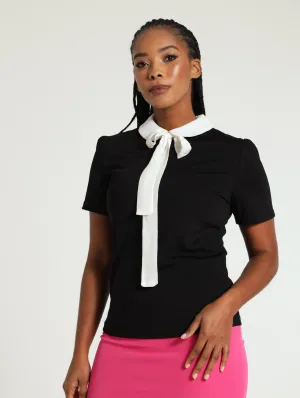 Peter Pan Bow Tee - Black/White