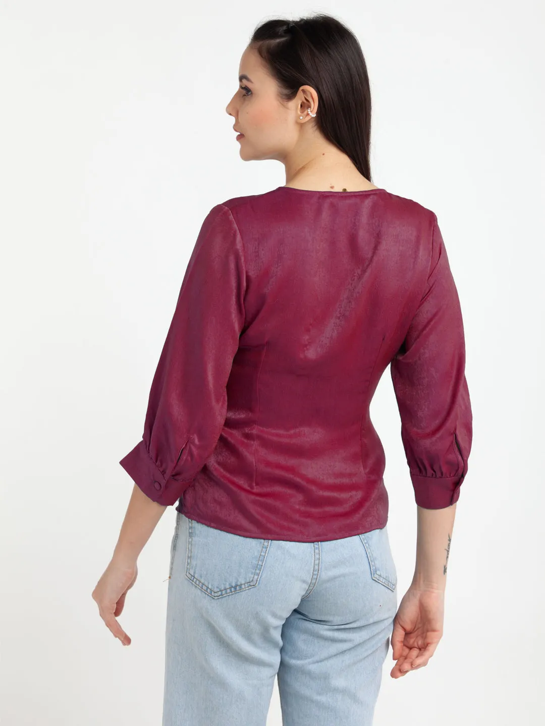 Pink Solid V-Neck Top