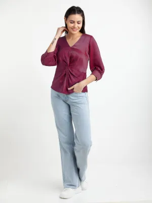 Pink Solid V-Neck Top