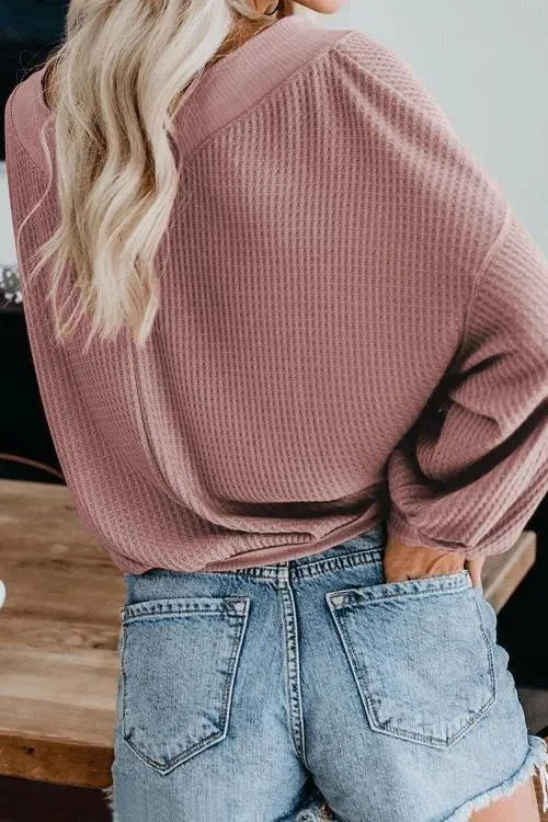 Pink V-Neck Casual Top