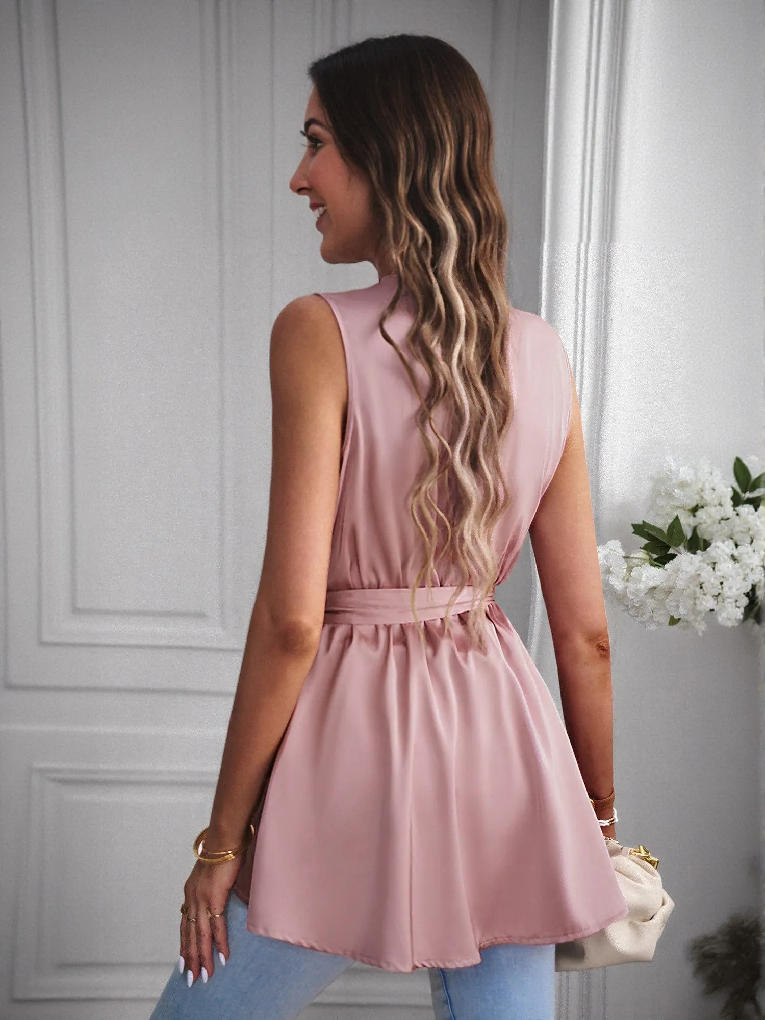 Pink Wrap Top With Waist Tie Up Detail