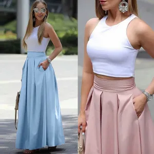 Plain pleated skirt with high waist