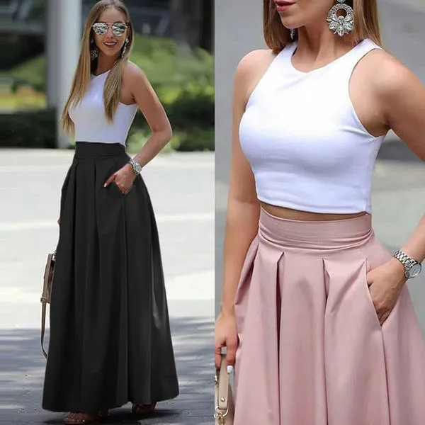 Plain pleated skirt with high waist