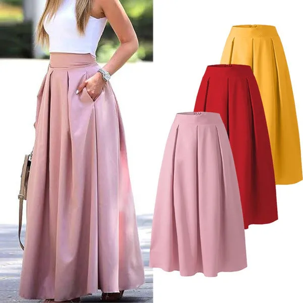 Plain pleated skirt with high waist