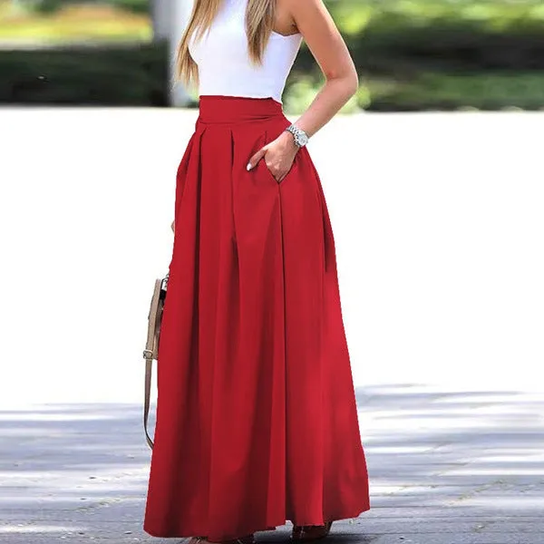 Plain pleated skirt with high waist