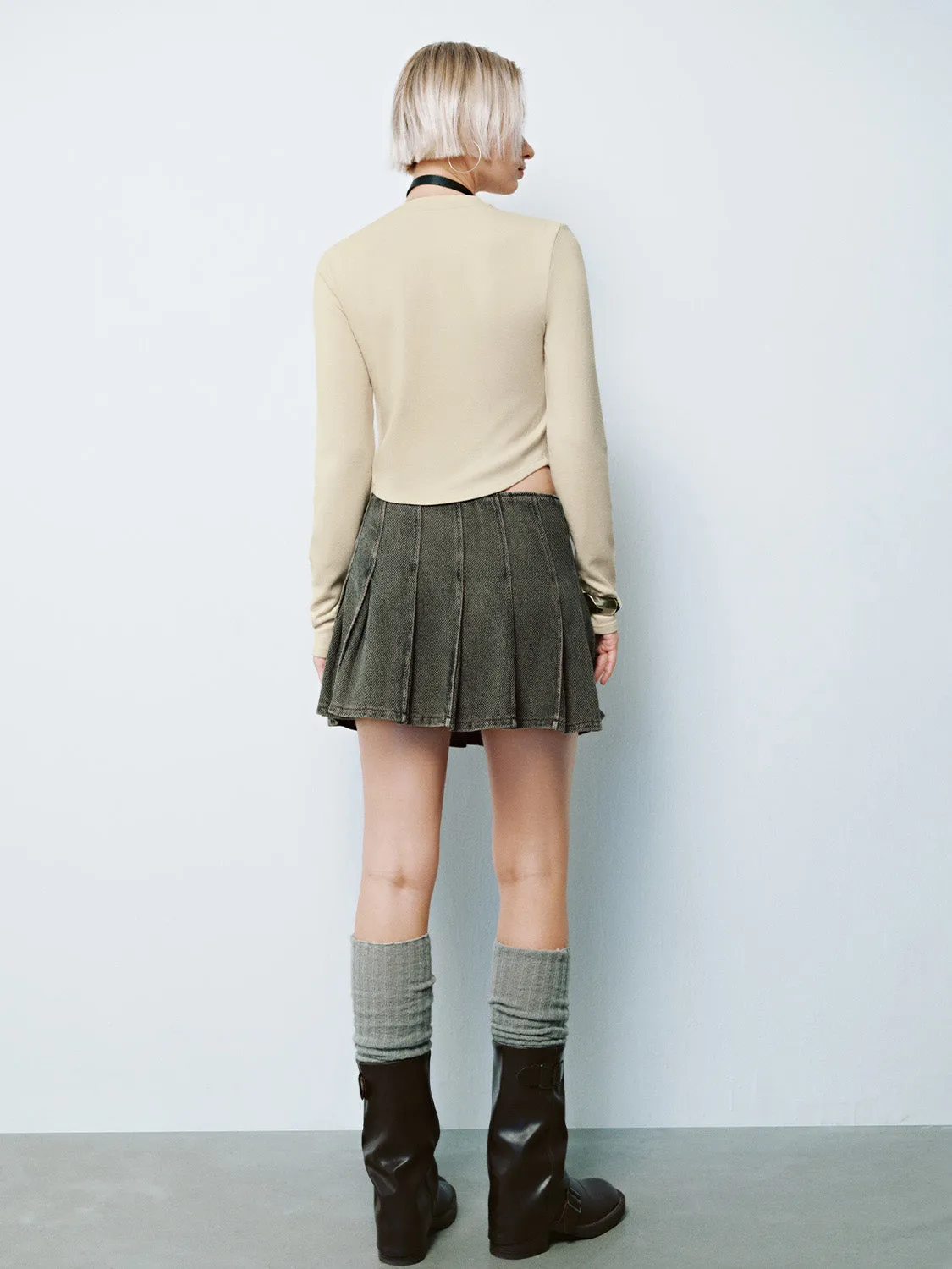 Pleated Denim Mini Skirts