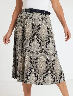 Pleated Skirt With Patent Belt - Navy