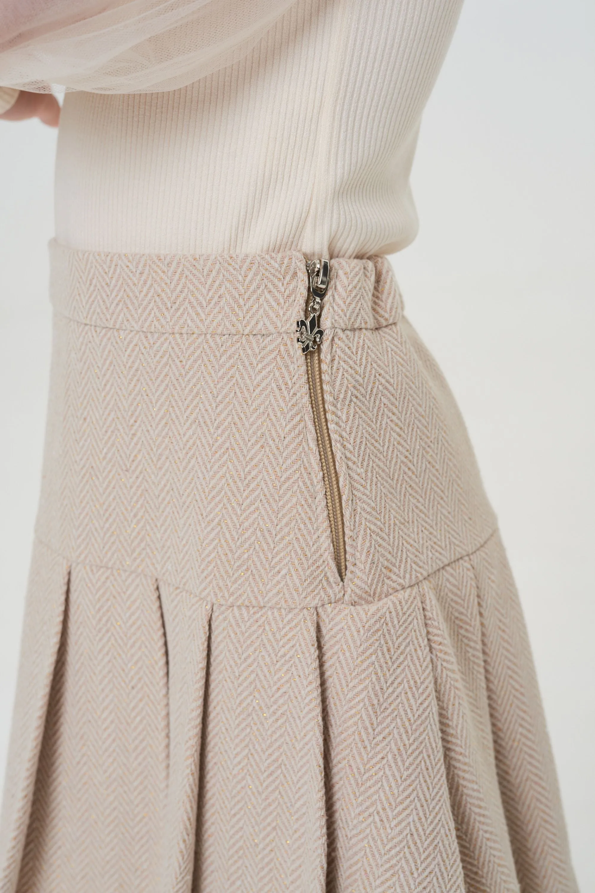 Pleated Tweed Skirt